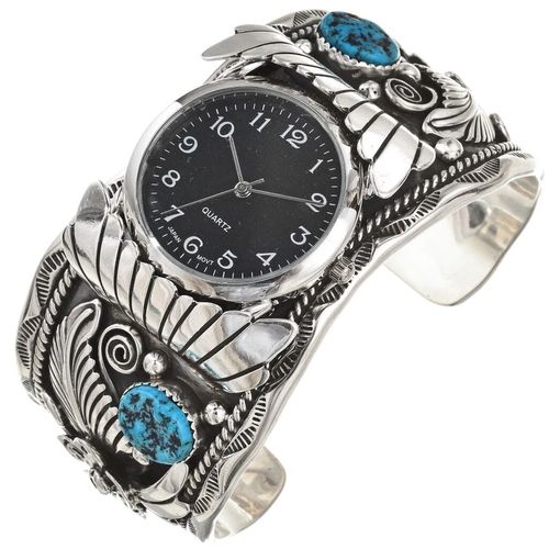 Uhrspange Silber Türkis Indian Signs