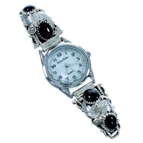 Uhrband Lady Silber floral Onyx