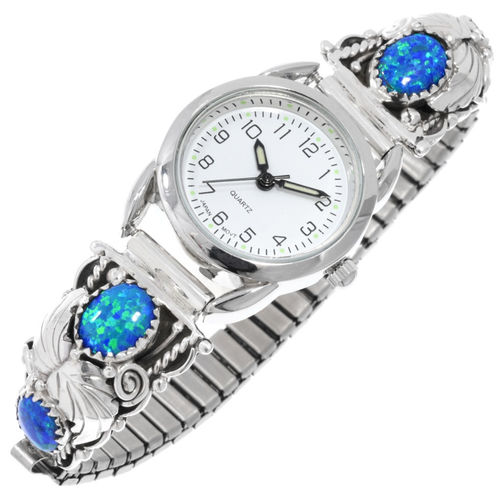Uhrband Silber Blue Opal floral